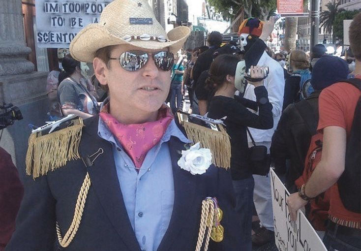 Jeffrey Augustine at a hate rally staged outside a Church of Scientology, 2008